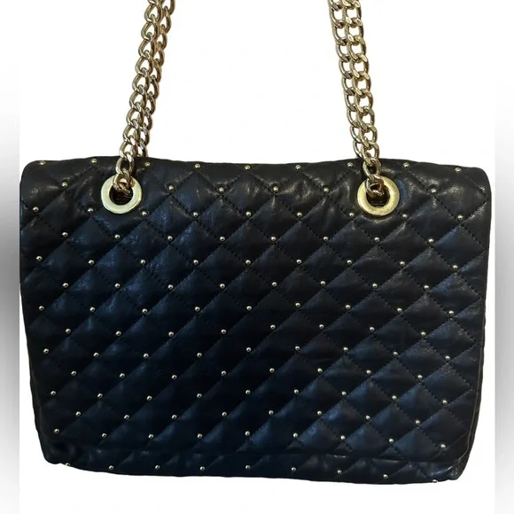 Badgley Mischka purse bag quilted studded crossbody purse with chain straps. - Picture 2 of 9